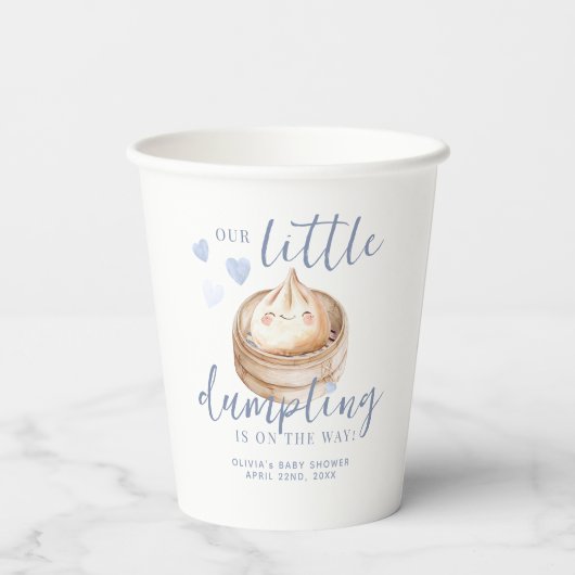 Klein Dumpling Blue Waterverf Baby shower papier Papieren Bekers (Achterkant)