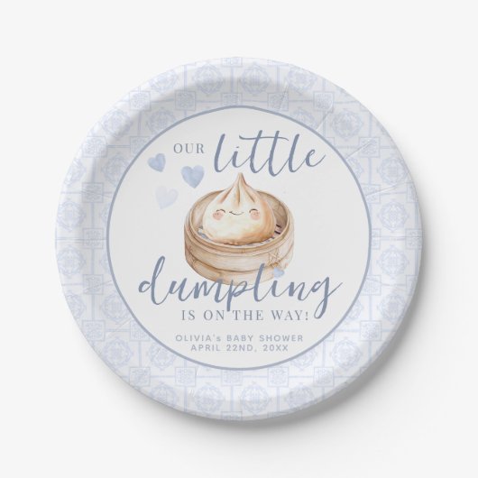 Klein Dumpling Blue Waterverf Baby shower papier Papieren Bordje (Voorkant)
