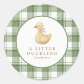 Klein Eendje | Klassiek Neutraal Gingham Ronde Sticker (Voorkant)