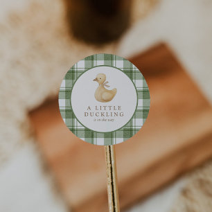 Klein Eendje Klassiek Neutraal Gingham Ronde Sticker