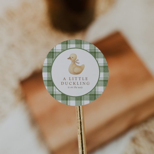 Klein Eendje | Klassiek Neutraal Gingham Ronde Sticker