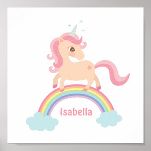 Klein eenhoorn met ster op regenboog meisjes muurk poster