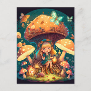 Klein elfje tussen paddenstoelen briefkaart