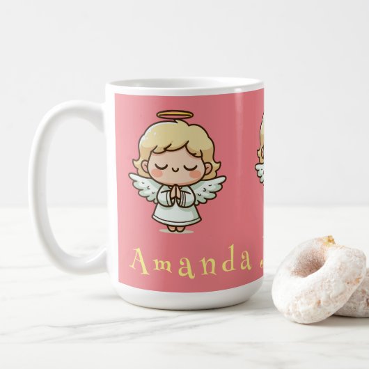 Klein engeltje dat bidt koffiemok (Met donut)