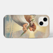 Klein engeltje dat lelies vasthoudt iPhone hoesje (Achterkant horizontaal)