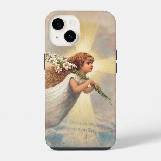 Klein engeltje dat lelies vasthoudt iPhone hoesje (Achterkant)