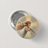 Klein engeltje dat lelies vasthoudt ronde button 3,2 cm (Voorkant /achterkant)