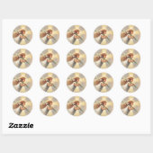 Klein engeltje dat lelies vasthoudt ronde sticker (Vel)