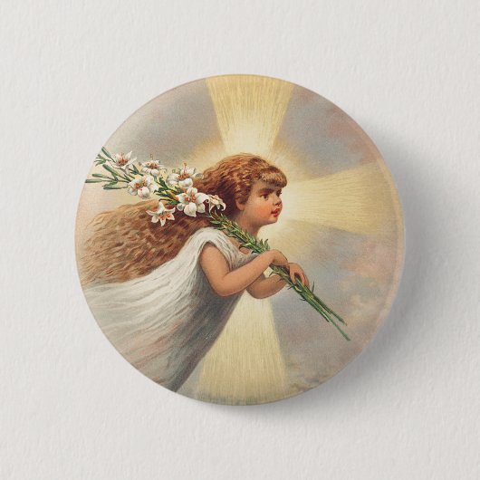 Klein engeltje met lelies ronde button 5,7 cm (Voorkant)