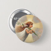 Klein engeltje met lelies ronde button 5,7 cm (Voorkant /achterkant)