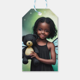  klein fee meisje met teddybeer cadeaulabel
