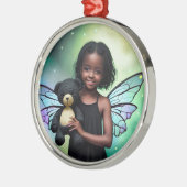  klein fee meisje met teddybeer metalen ornament (Links)
