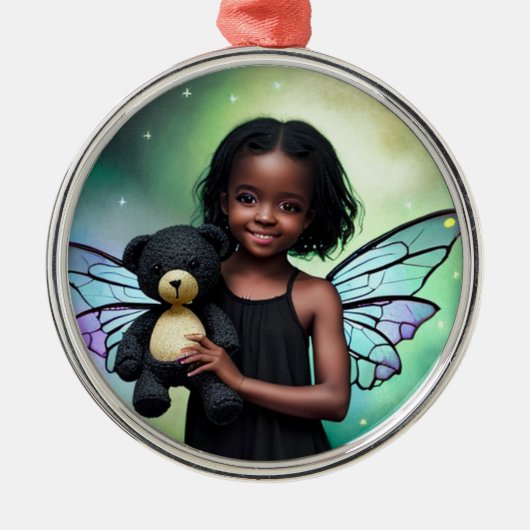  klein fee meisje met teddybeer metalen ornament (Voorkant)