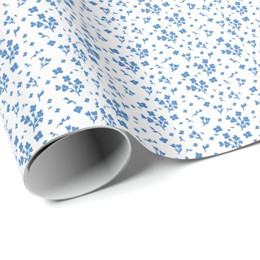 Klein Fijngevoelig Blauw Bloemen Cadeaupapier (Rol Hoek)