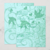 Klein formaat kan Mint Blue Birds & Swirls verande Kaart (Voorkant / Achterkant)