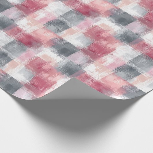 Klein geblokt roze en grijs cadeaupapier (Hoek)