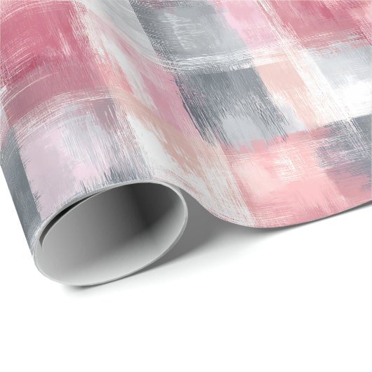 Klein geblokt roze en grijs cadeaupapier (Rol Hoek)