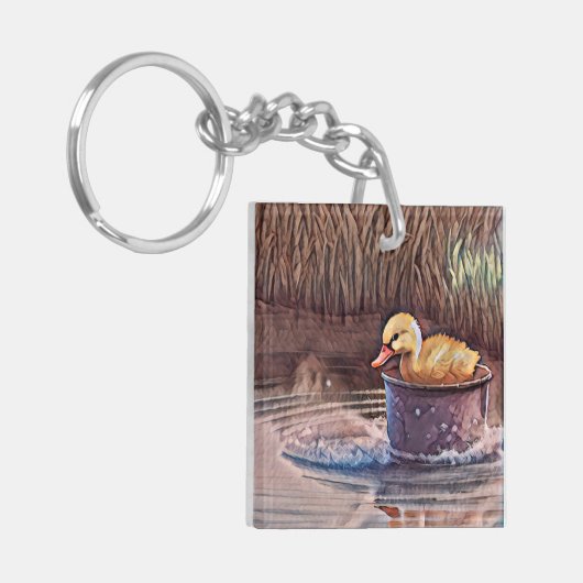 Klein geel bedekletsen in emmer sleutelhanger (Voorkant Links)