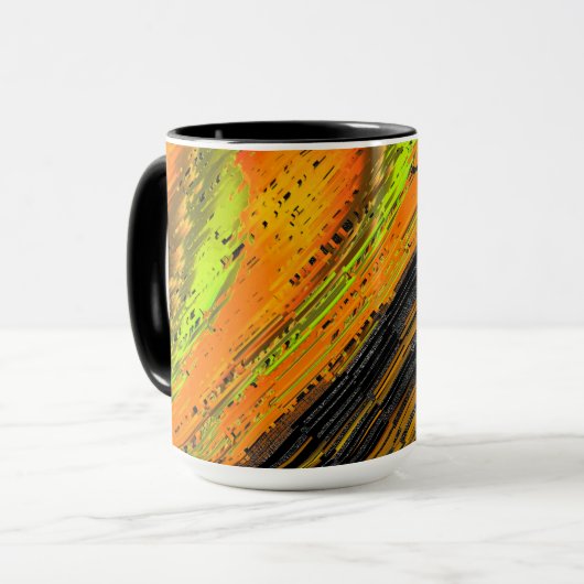 Klein geelachtig mozaïek en misvormd mok (Voorkant links)