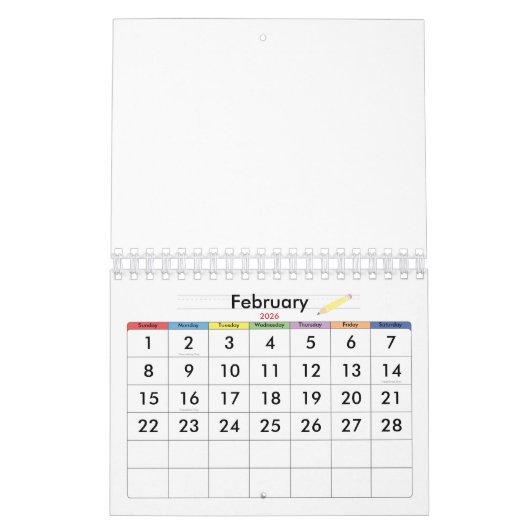 Klein-gele blanco kalender 2023 voor kinderen (Feb 2026)