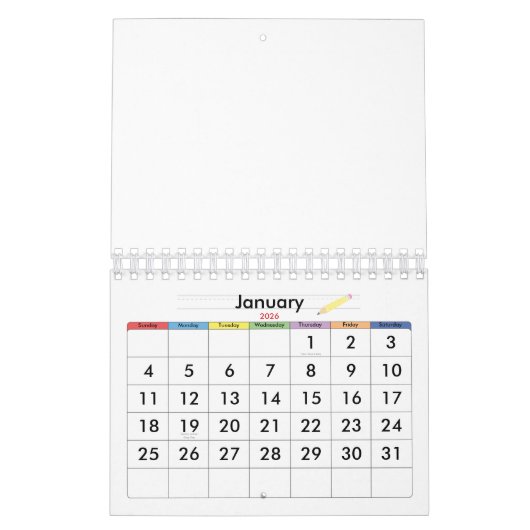 Klein-gele blanco kalender 2023 voor kinderen (Jan 2026)