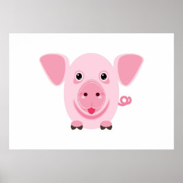 Klein gelukkig schattig roze varken poster