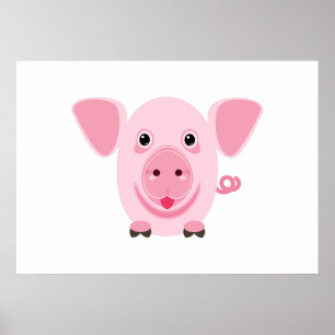 Klein gelukkig schattig roze varken poster