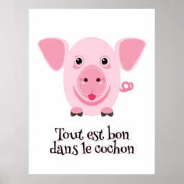 Klein gelukkig schattig roze varken poster