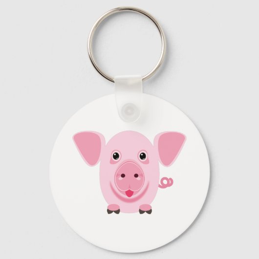 Klein gelukkig schattig roze varken sleutelhanger (Voorkant)