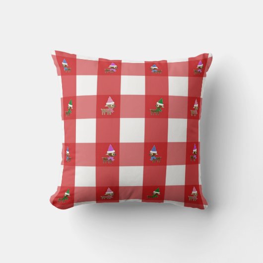 Klein Geruit Rendier Kerstpatroon Kussen (Voorkant)