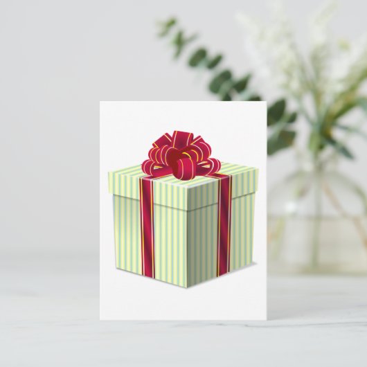 Klein gestreept cadeautje/Cadeau met roodbruin lin Briefkaart (Staand voorkant)