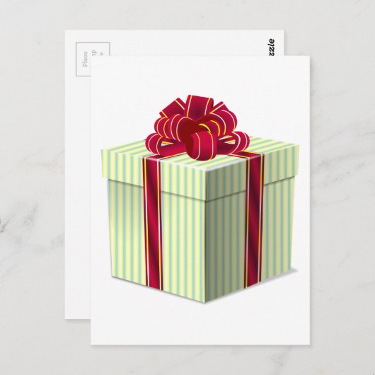 Klein gestreept cadeautje/Cadeau met roodbruin lin Briefkaart (Voorkant / Achterkant)