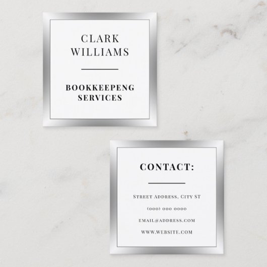 Klein glanzend lijst zilver vierkant visitekaartje (Voorkant / Achterkant)