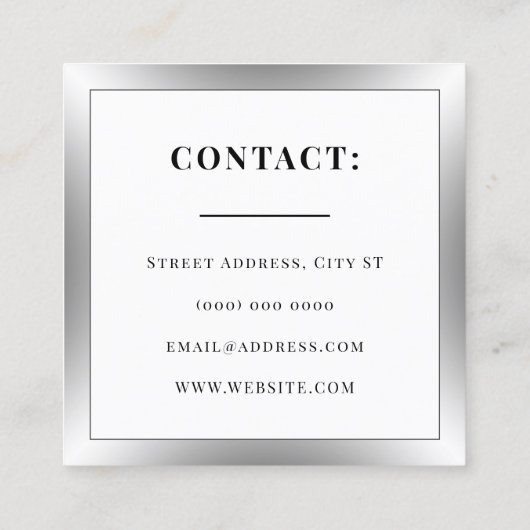 Klein glanzend lijst zilver vierkant visitekaartje (Achterkant)
