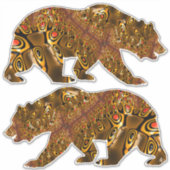 Klein goud en Oranje gepotte fractale Beer Sticker (Voorkant)