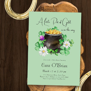 Klein gouden potje Ierse Shamrock Baby Shower Kaart