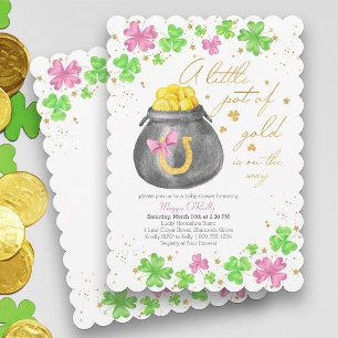 Klein gouden potje Roze groene klavertje vier baby Kaart