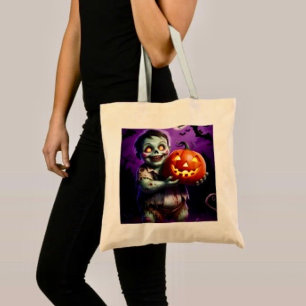 Klein groen monster en pompoen vriend tote bag