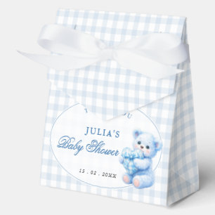 Klein Hart Blauw Gingham Teddybeer Baby Shower Bedankdoosjes