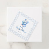 Klein Hart Blauw Gingham Teddybeer Baby Shower Bedankjes Labels (In situ)