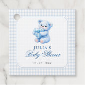 Klein Hart Blauw Gingham Teddybeer Baby Shower Bedankjes Labels (Voorkant)