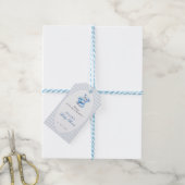 Klein Hart Blauw Gingham Teddybeer Baby Shower Cadeaulabel (Met Touw)