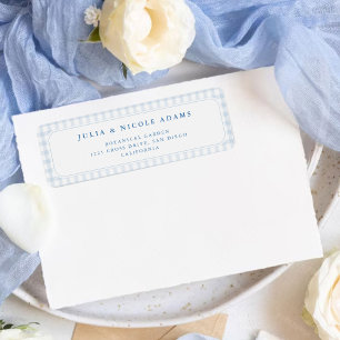 Klein Hart Blauw Gingham Teddybeer Baby Shower Etiket