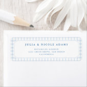 Klein Hart Blauw Gingham Teddybeer Baby Shower Etiket (Insitu)