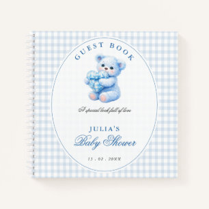 Klein Hart Blauw Gingham Teddybeer Baby Shower Notitieboek
