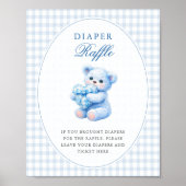 Klein Hart Blauw Gingham Teddybeer Baby Shower Poster (Voorkant)