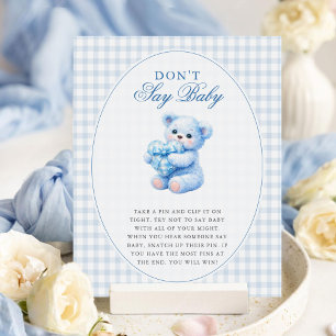 Klein Hart Blauw Gingham Teddybeer Baby Shower Poster