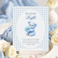 Klein Hart Blauw Gingham Teddybeer Baby Shower
