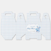Klein Hart Blauw Gingham Teddybeer Babyshower Bedankdoosjes (Ongevouwen)