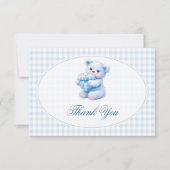 Klein Hart Blauw Gingham Teddybeer Babyshower Kaart (Voorkant)